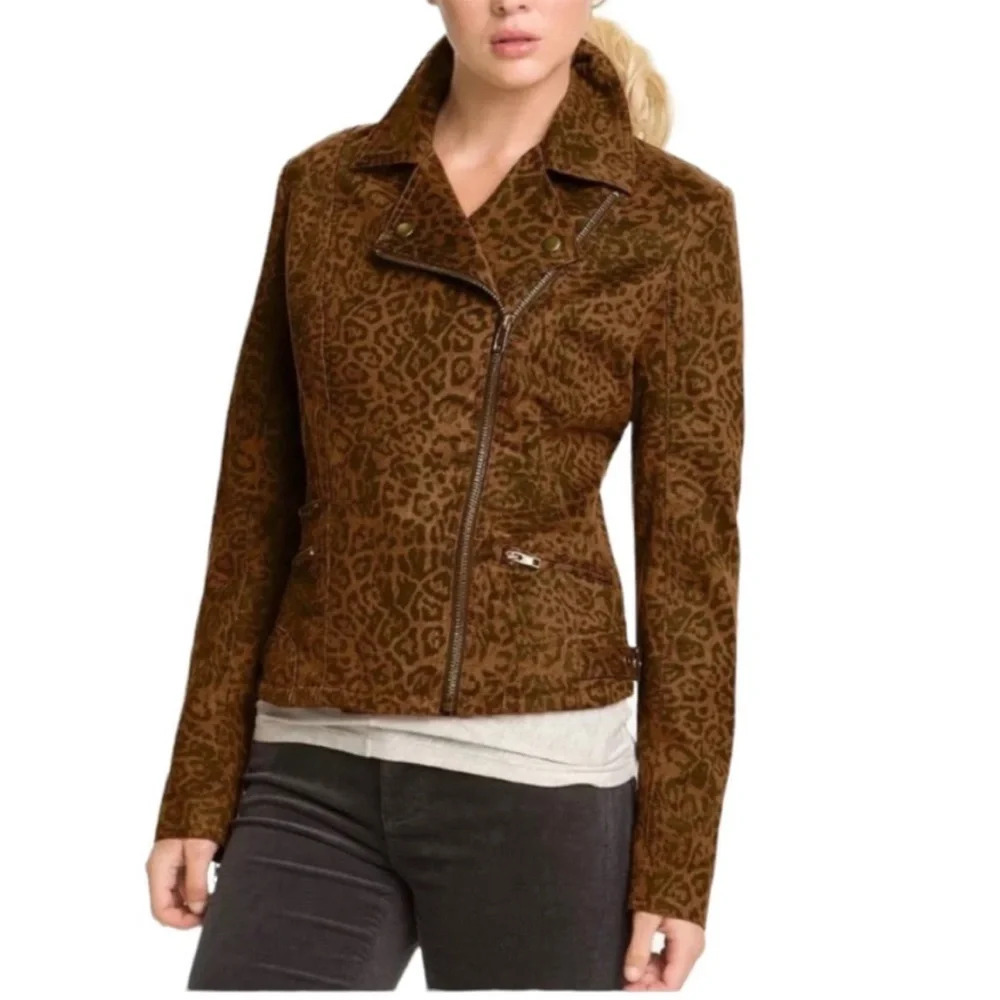 Leopard Cheetah Kut from the‎ Kloth Biker Jacket M